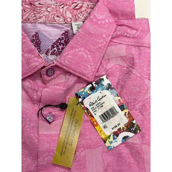 Robert Graham Mens Ulrich Foulard Jaquard Woven Short Sleeve Shirt Small Pink - Picture 3 of 4
